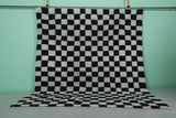 Large Black & White Checkered Moroccan Rug – 9.1 x 9.9 ft, Handwoven