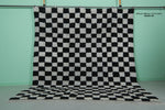 Large Black & White Checkered Moroccan Rug – 9.1 x 9.9 ft, Handwoven