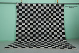 Large Black & White Checkered Moroccan Rug – 9.1 x 9.9 ft, Handwoven