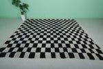 Large Black & White Checkered Moroccan Rug – 9.1 x 9.9 ft, Handwoven