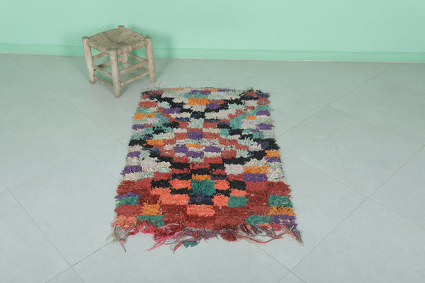 Colorful boucherouite Moroccan berber rug - 2.6 FT X 4.1 FT | Vibrant handmade decor
