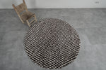 Round Brown and White Checkered Moroccan Wool Rug - 5 ft