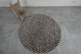 Round Brown and White Checkered Moroccan Wool Rug - 5 ft