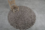 Round Brown and White Checkered Moroccan Wool Rug - 5 ft