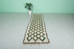 Moroccan Berber Rug - 2.8 x 8.5 ft | Handwoven Ivory with Green & Yellow Accents