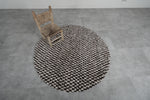 Handwoven Moroccan Round Rug - Brown Checkered Berber Design