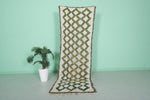 Moroccan Berber Rug - 2.8 x 8.5 ft | Handwoven Ivory with Green & Yellow Accents