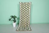 Moroccan Berber Rug - 2.8 x 8.5 ft | Handwoven Ivory with Green & Yellow Accents
