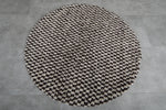 Round Brown and White Checkered Moroccan Wool Rug - 5 ft