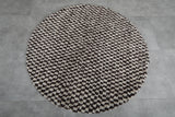 Round Brown and White Checkered Moroccan Wool Rug - 5 ft