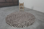 Round Brown and White Checkered Moroccan Wool Rug - 5 ft
