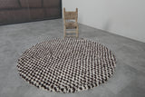 Round Brown and White Checkered Moroccan Wool Rug - 5 ft