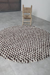 Round Brown and White Checkered Moroccan Wool Rug - 5 ft