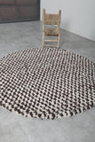 Round Brown and White Checkered Moroccan Wool Rug - 5 ft
