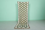 Moroccan Berber Rug - 2.8 x 8.5 ft | Handwoven Ivory with Green & Yellow Accents