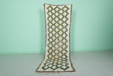 Moroccan Berber Rug - 2.8 x 8.5 ft | Handwoven Ivory with Green & Yellow Accents