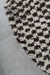 Round Brown and White Checkered Moroccan Wool Rug - 5 ft