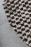 Round Brown and White Checkered Moroccan Wool Rug - 5 ft