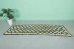 Moroccan Berber Rug - 2.8 x 8.5 ft | Handwoven Ivory with Green & Yellow Accents