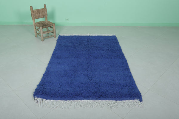 Small Moroccan rug – 4 x 6.2 ft deep blue shag with fringe