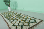 Moroccan Berber Rug - 2.8 x 8.5 ft | Handwoven Ivory with Green & Yellow Accents