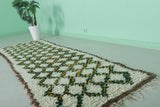 Moroccan Berber Rug - 2.8 x 8.5 ft | Handwoven Ivory with Green & Yellow Accents