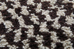 Round Brown and White Checkered Moroccan Wool Rug - 5 ft