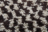 Round Brown and White Checkered Moroccan Wool Rug - 5 ft