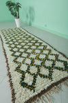 Moroccan Berber Rug - 2.8 x 8.5 ft | Handwoven Ivory with Green & Yellow Accents