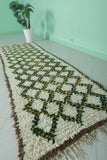 Moroccan Berber Rug - 2.8 x 8.5 ft | Handwoven Ivory with Green & Yellow Accents