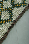 Moroccan Berber Rug - 2.8 x 8.5 ft | Handwoven Ivory with Green & Yellow Accents