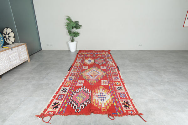Runner vintage Moroccan rug - 4.6 ft x 12.1 ft - Red and multicolor design