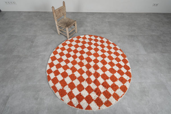 Checkered round Moroccan rug - Vibrant orange handmade carpet