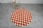 Round Orange and White Checkered Moroccan Wool Rug - 5 ft