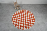 Round Orange and White Checkered Moroccan Wool Rug - 5 ft