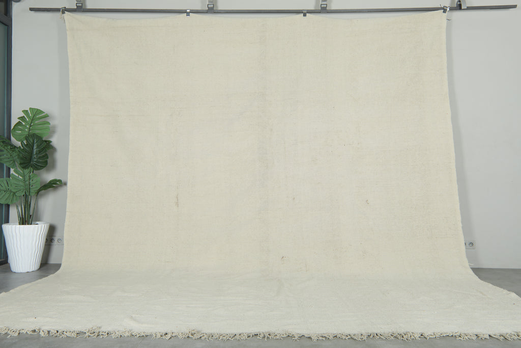 Flat woven moroccan rug 12.3 x 13.4 feet Beige morocco rug - Moroccan kilim rug