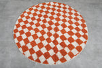 Round Orange and White Checkered Moroccan Wool Rug - 5 ft