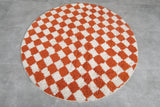 Round Orange and White Checkered Moroccan Wool Rug - 5 ft