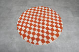 Checkered Round Moroccan Rug - Vibrant Orange Handmade Carpet