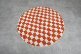 Round Orange and White Checkered Moroccan Wool Rug - 5 ft