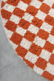 Round Orange and White Checkered Moroccan Wool Rug - 5 ft