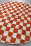 Round Orange and White Checkered Moroccan Wool Rug - 5 ft