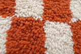 Round Orange and White Checkered Moroccan Wool Rug - 5 ft
