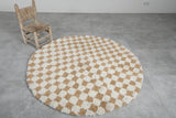 Moroccan Round Checkered Rug - Handmade Beige & White Wool Carpet