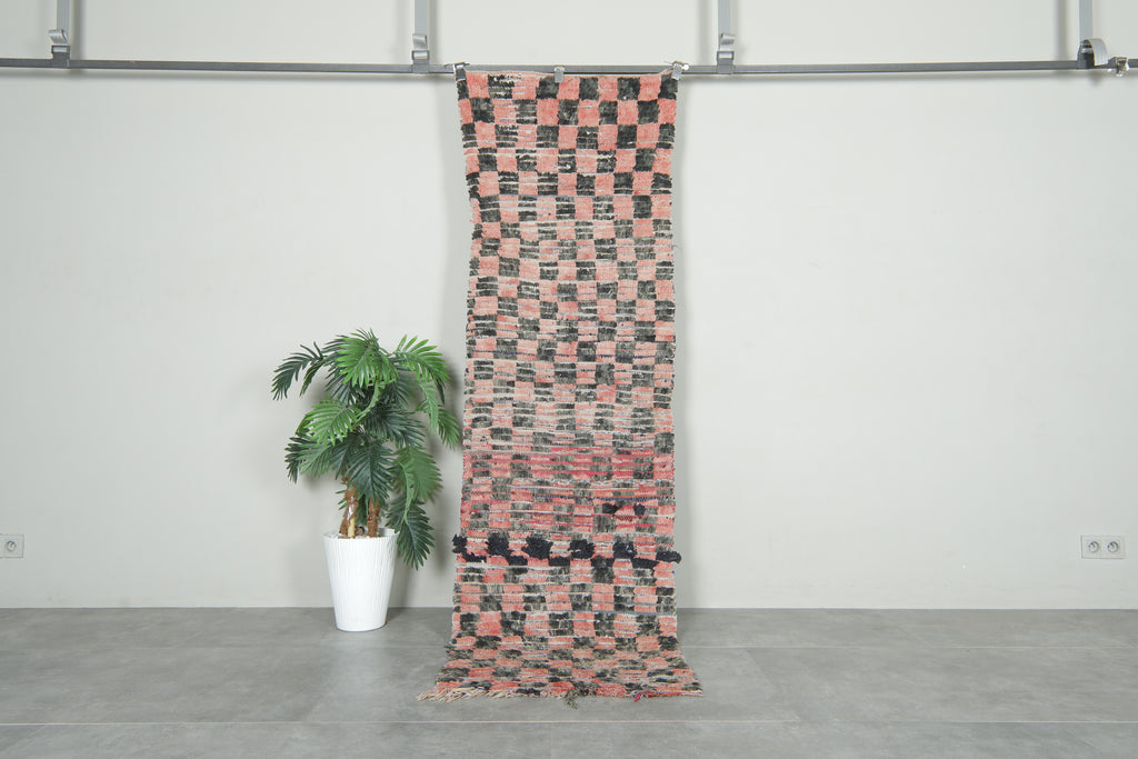 Checkered runne rug 2.4 ft x 8 ft - Handmade
