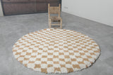 Moroccan Round Checkered Rug - Handmade Beige & White Wool Carpet