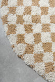 Moroccan Round Checkered Rug - Handmade Beige & White Wool Carpet