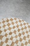 Moroccan Round Checkered Rug - Handmade Beige & White Wool Carpet