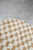 Moroccan Round Checkered Rug - Handmade Beige & White Wool Carpet