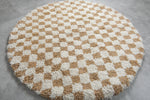 Moroccan Round Checkered Rug - Handmade Beige & White Wool Carpet